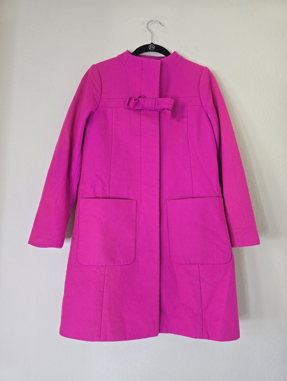 J. Crew Womens Trench Coat Jacket Pink Nello Gori Wool Cashmere Bow Size 0